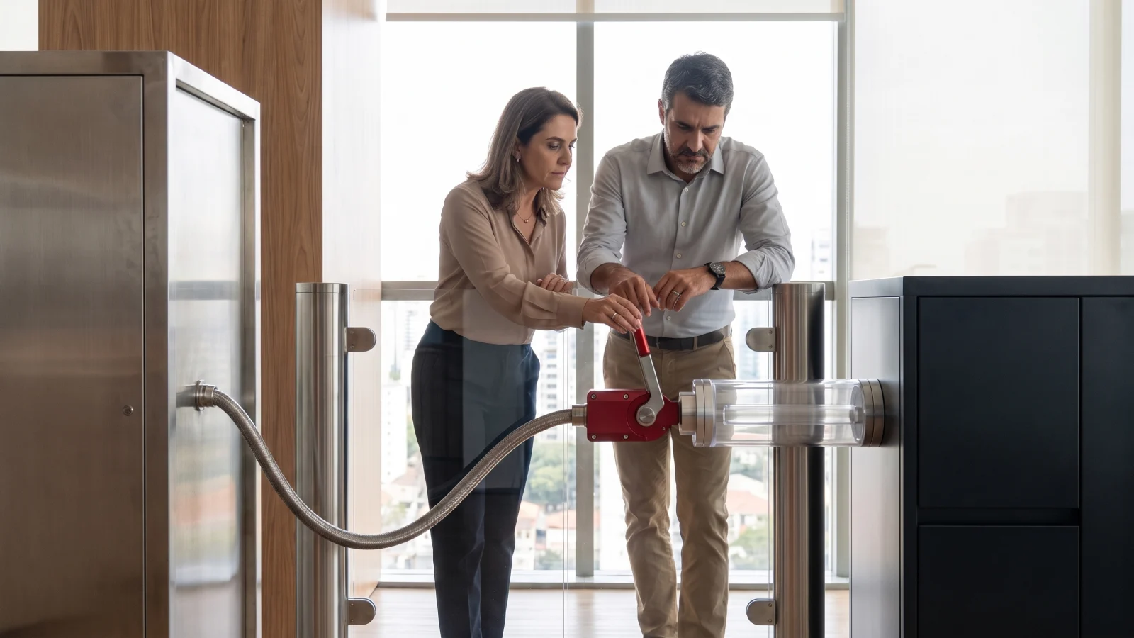 Gestores avaliando uma conexão protegida com fornecedor de IA