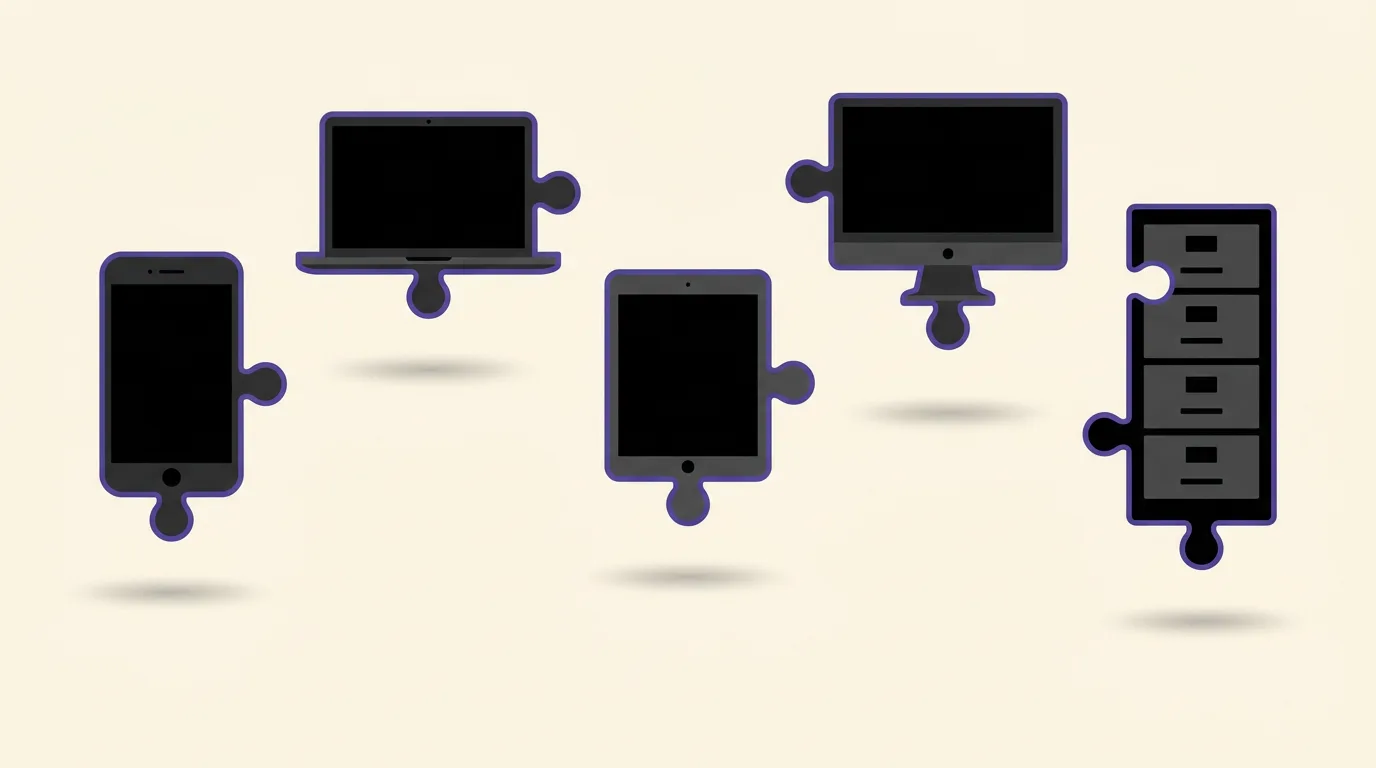 Ferramentas digitais desconectadas — ilustração dos 5 padrões de falha em implementações de IA