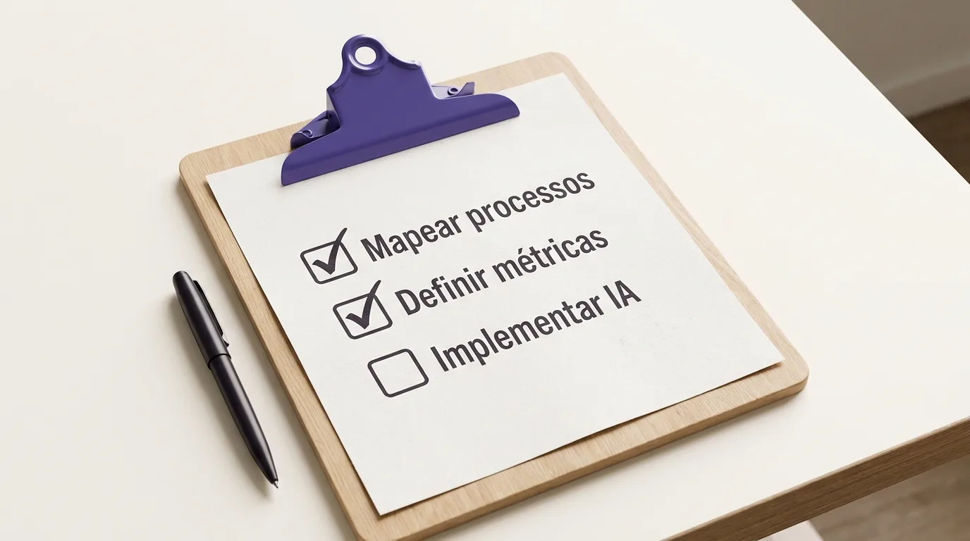 Mãos marcando um checklist — critério de prontidão para implementar IA